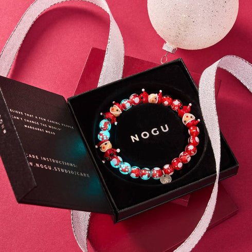 Red Santa | Silver | Firefly Glass Polka Dot Bracelet